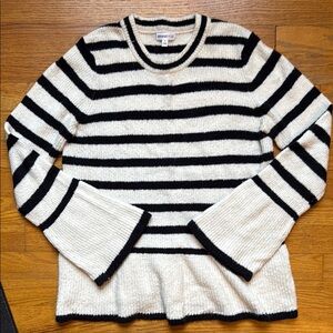 Minnie Rose Striped Sweater Black and cream peplum bell sleeve small